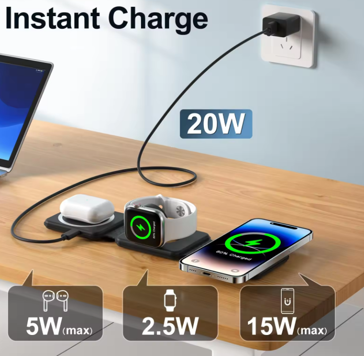 3-in-1 Wireless Ladegerät für iPhone, AirPods & Apple Watch (MagSafe-kompatibel)